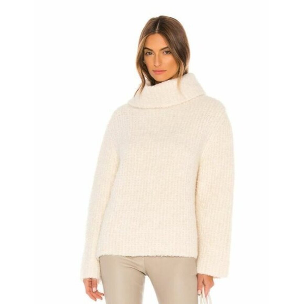 Theory Fold Over Neck Ivory Boucle Knit Cowl Neck Sweater SZ P 0-2 NWT